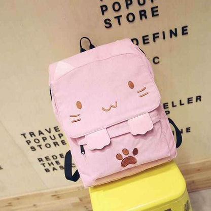 XA909H Canvas Cool Backpack: Cartoon Cat Embroidery School Bag - Touchy Style