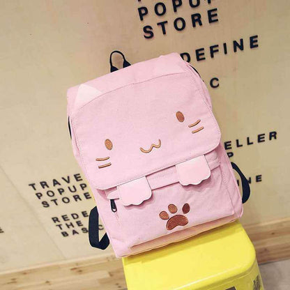 XA909H Canvas Cool Backpack: Cartoon Cat Embroidery School Bag - Touchy Style