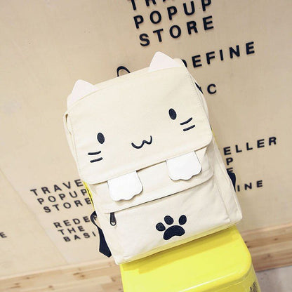 Cute Canvas Backpack Cartoon Cat Embroidery School Bag For Teenage Girls Backpacks Casual Ears Large Bags Pink XA909H - Touchy Style .