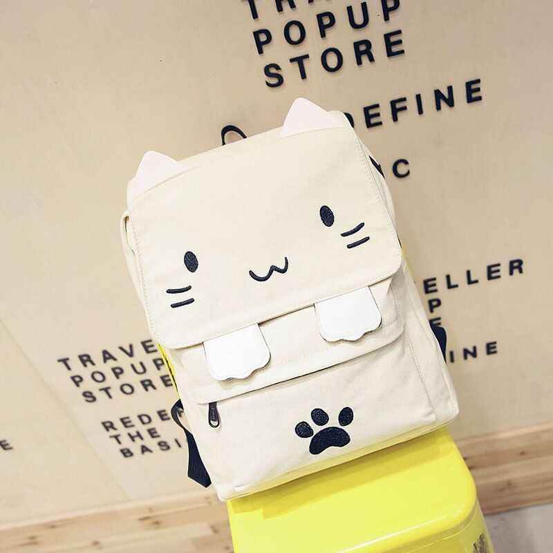 XA909H Canvas Cool Backpack: Cartoon Cat Embroidery School Bag - Touchy Style