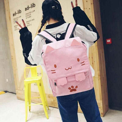 XA909H Canvas Cool Backpack: Cartoon Cat Embroidery School Bag - Touchy Style