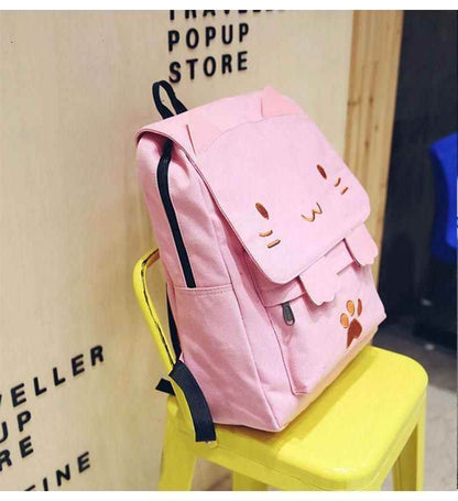 XA909H Canvas Cool Backpack: Cartoon Cat Embroidery School Bag - Touchy Style