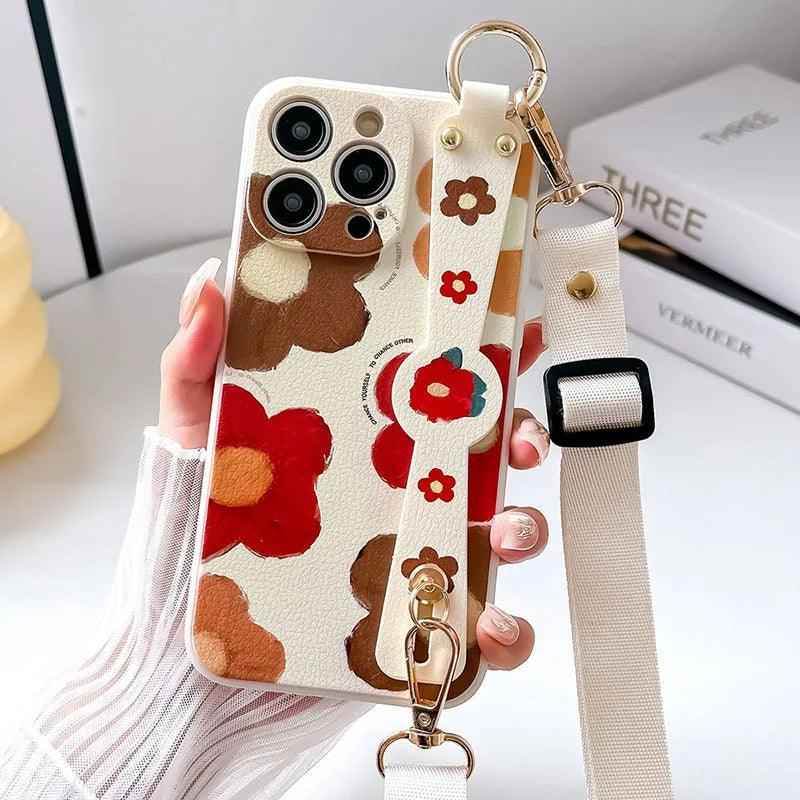 XG08XW Cute Phone Case for Huawei P60, P30, P20, P50, P40 Pro Lite, Honor X8, 20, 50, 70, 90, Nova 9, 8, and 5t - With Lanyard - Cartoon Flowers - Touchy Style