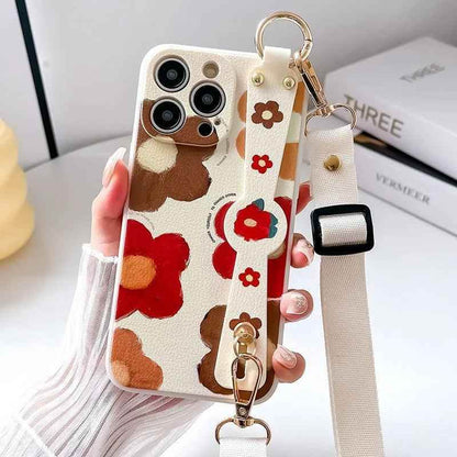 XG08XW Cute Phone Case for Huawei P60, P30, P20, P50, P40 Pro Lite, Honor X8, 20, 50, 70, 90, Nova 9, 8, and 5t - With Lanyard - Cartoon Flowers - Touchy Style