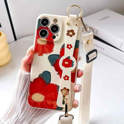 XG08XW Cute Phone Case for Huawei P60, P30, P20, P50, P40 Pro Lite, Honor X8, 20, 50, 70, 90, Nova 9, 8, and 5t - With Lanyard - Cartoon Flowers - Touchy Style