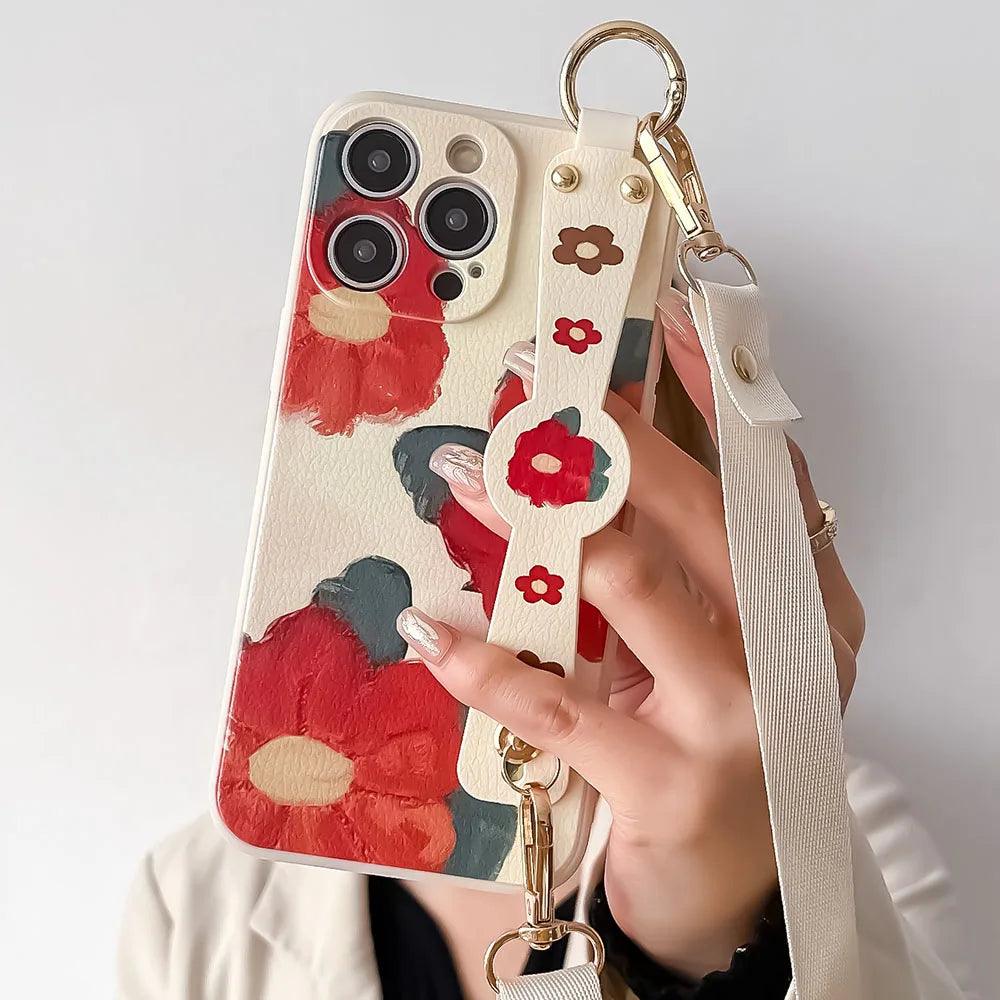 XG08XW Cute Phone Case for Huawei P60, P30, P20, P50, P40 Pro Lite, Honor X8, 20, 50, 70, 90, Nova 9, 8, and 5t - With Lanyard - Cartoon Flowers - Touchy Style