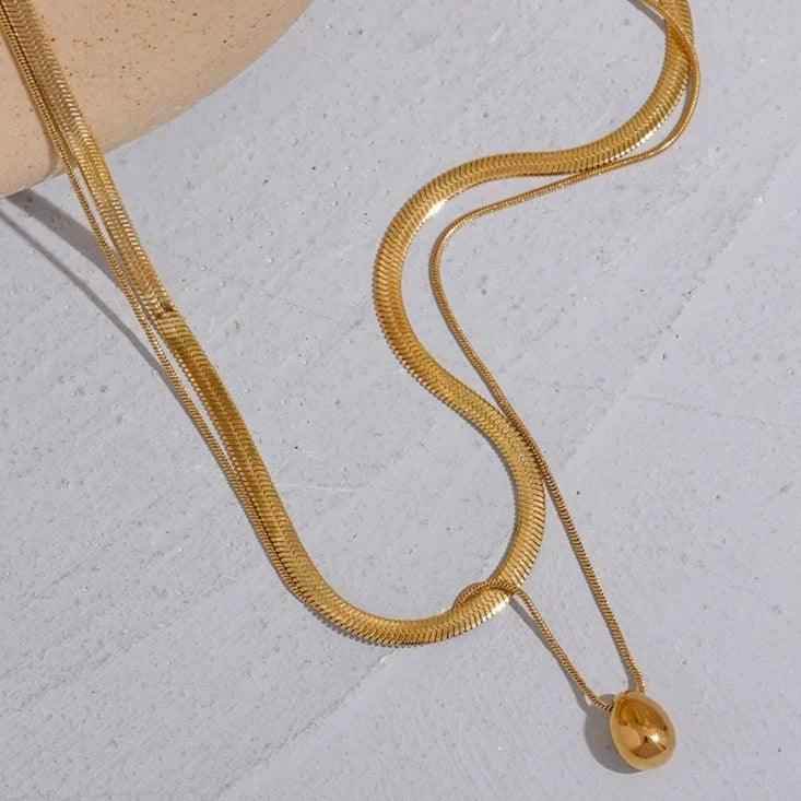 YH1991A Necklace Charm Jewelry - Stainless Steel Snake Chain - Water Drop Pendant - Touchy Style