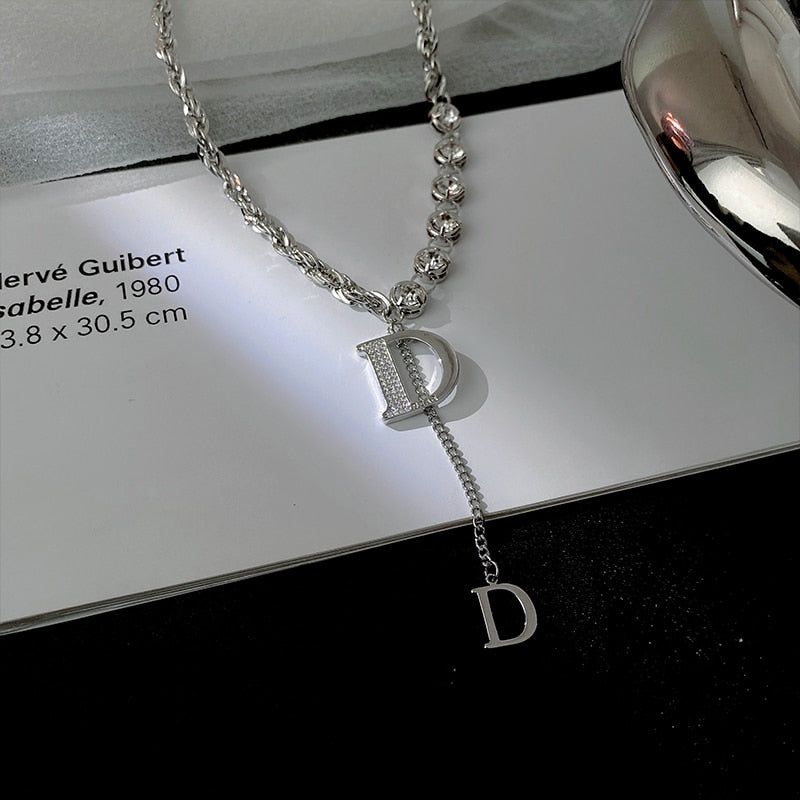 Zircon D Letter Long Necklaces Charm Jewelry NCJSO09 - Touchy Style .