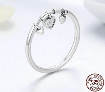 100% 925 Sterling Silver Glittering Heart Clear Finger Rings Charm Jewelry 