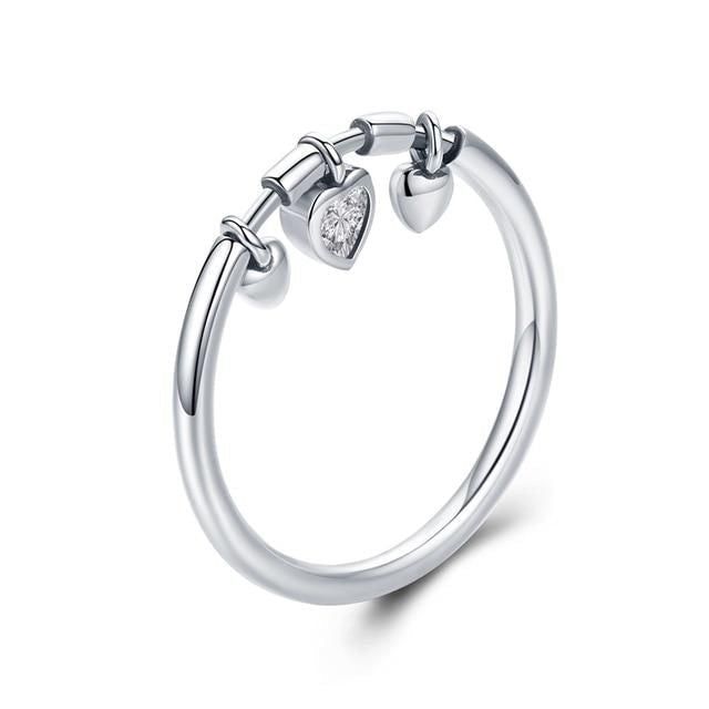 100% 925 Sterling Silver Glittering Heart Clear Finger Rings Charm Jewelry 