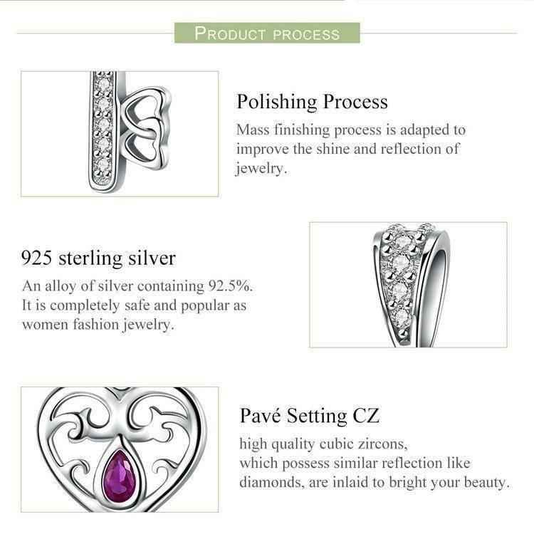 100% 925 Sterling Silver Happiness Key Heart Shape Pendant Charm Jewelry Without Chain - Touchy Style