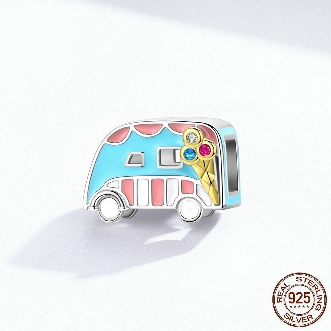 100% 925 Sterling Silver Ice-Cream Van Enamel Pendant Charm Jewelry WOS10 Without Chain - Touchy Style .