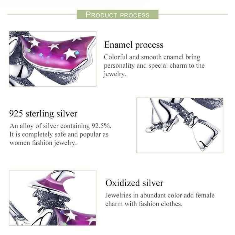 100% 925 Sterling Silver Magic Witch Pendant Charm Jewelry Without Chain - Touchy Style .