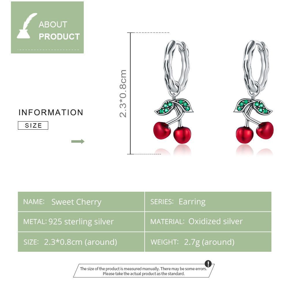 100% 925 Sterling Silver Red Cherry Drop Earrings Charm Jewelry WOS28 - Touchy Style .