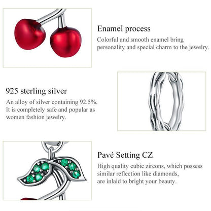 100% 925 Sterling Silver Red Cherry Drop Earrings Charm Jewelry WOS28 - Touchy Style .