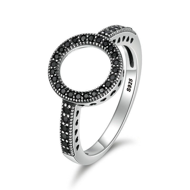 100% Genuine 925 Sterling Silver Forever Clear Black Round Ring - Touchy Style .