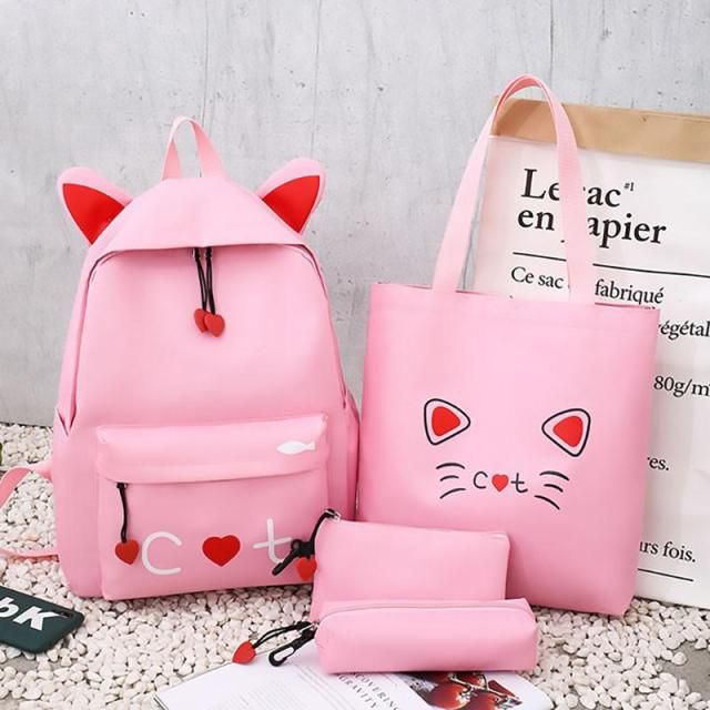 4 piece set Schoolbags For Teenage Girls Cute Print Women Cool Backpack High Quality School Backpack Female Shoulder Bags - Touchy Style .