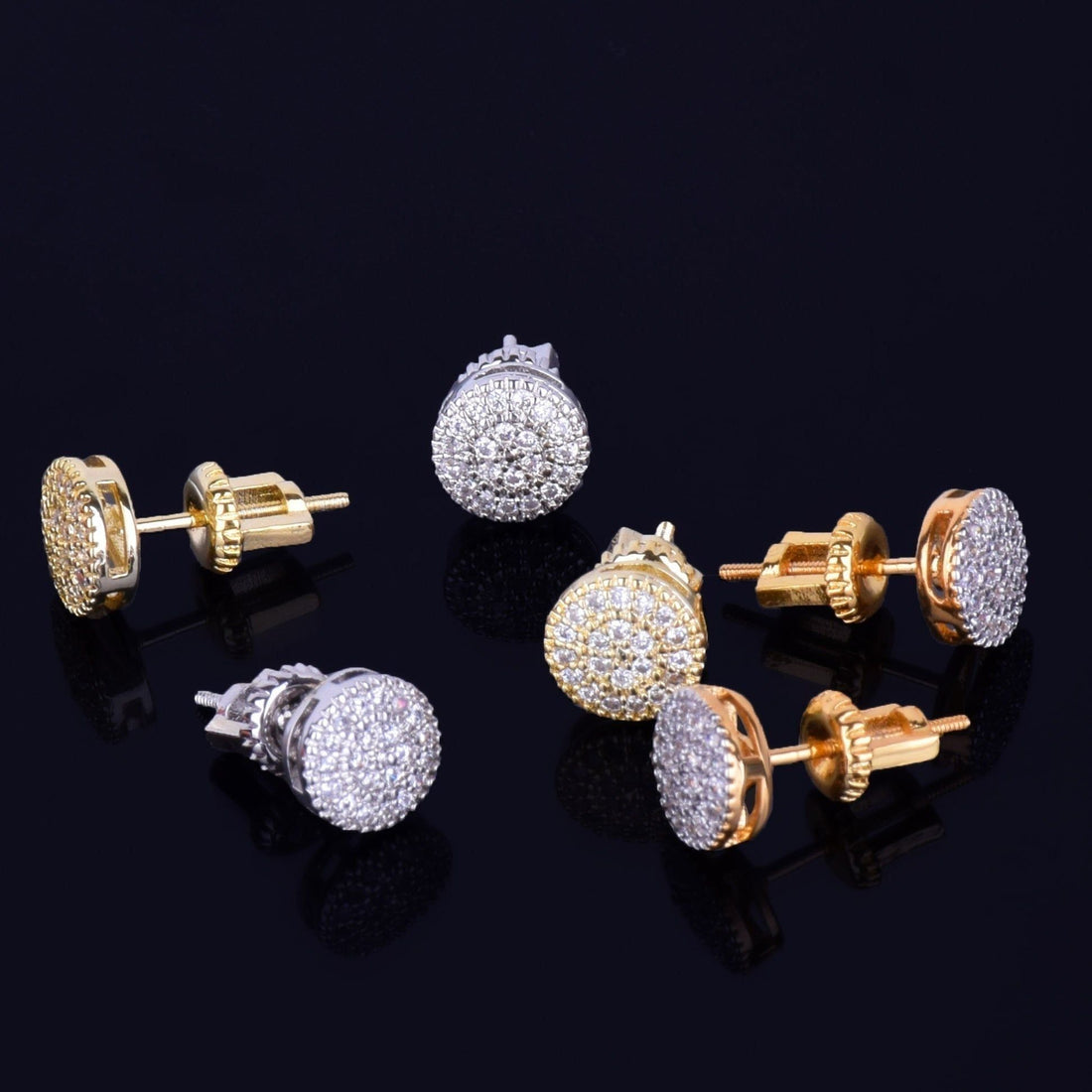 8MM Golden Mini Rounded Stud Earring Charm Jewelry ECJSOL06 Cubic Zircon - Touchy Style .