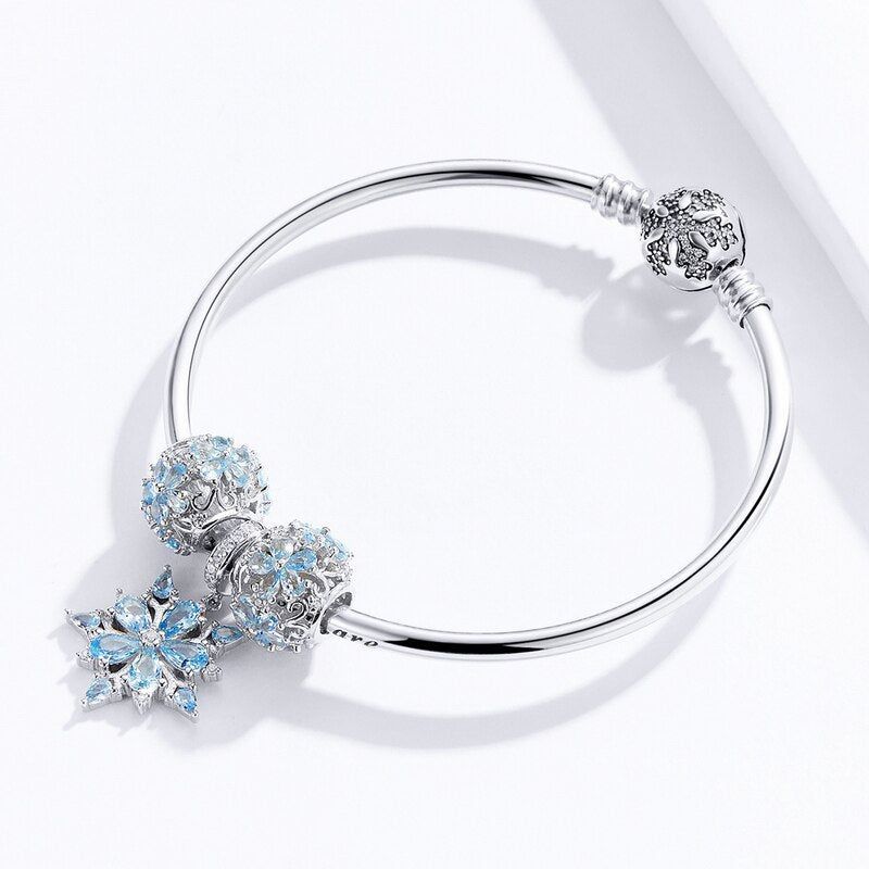 LovelyJewelry 925 Sterling Silver Snowflake Charms Blue White