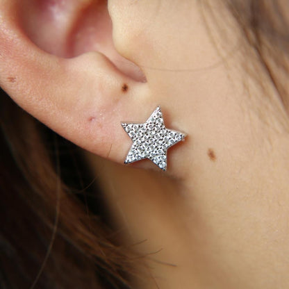 925 Sterling Silver Crystal Star Earrings Charm Jewelry - Touchy Style .