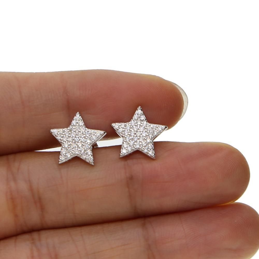925 Sterling Silver Crystal Star Earrings Charm Jewelry - Touchy Style .