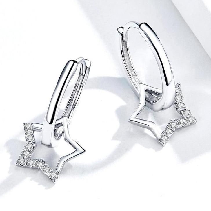 925 Sterling Silver Earrings Charm Jewelry Clear Star BSE276 - Touchy Style .