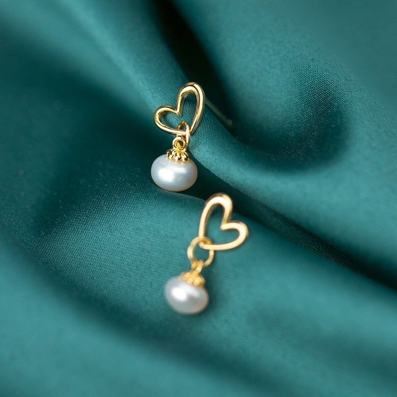 925 Sterling Silver Earrings Charm Jewelry Sweet Heart Baroque Natural Pearl BKEJ221 - Touchy Style .
