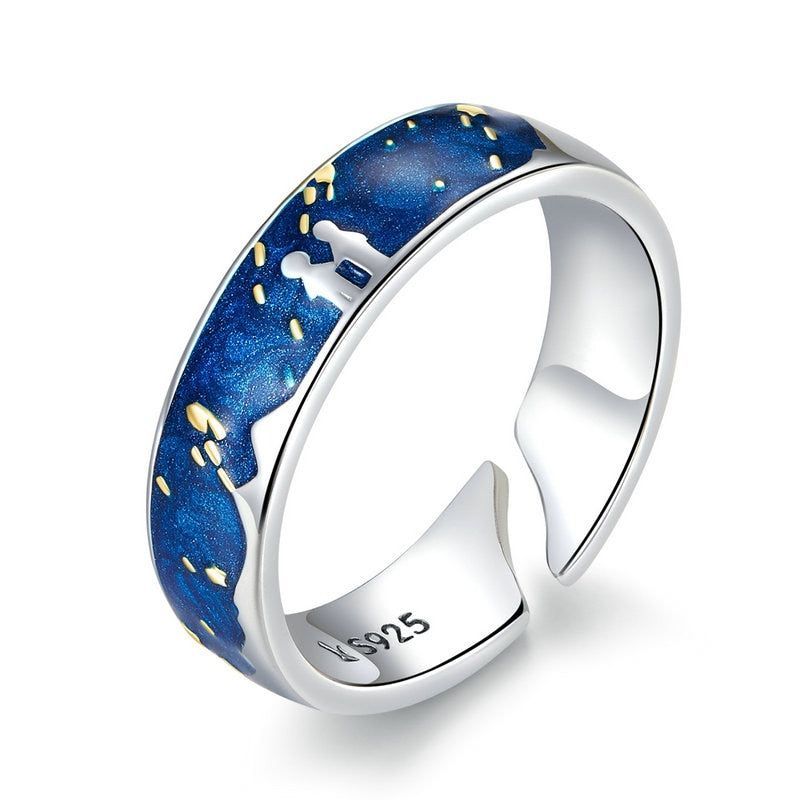 925 Sterling Silver Finger Rings Blue Couple Starry Sky 