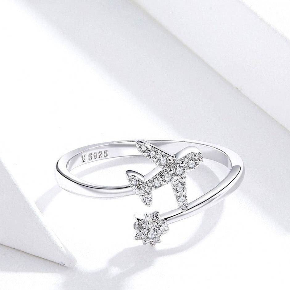 925 Sterling Silver Finger Rings Charm Jewelry Flying Plane SCR623 - Touchy Style .