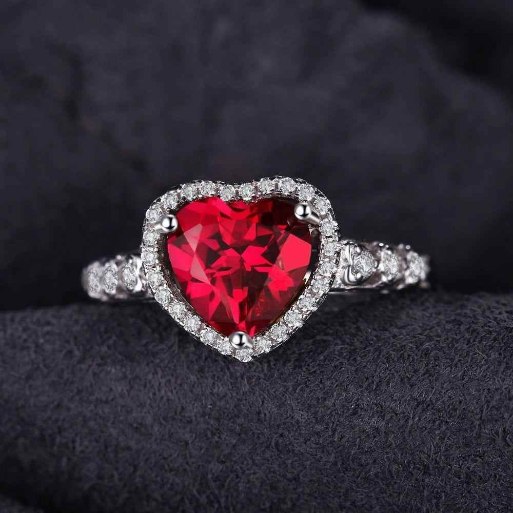 925 Sterling Silver Finger Rings Charm Jewelry JOS0358 Red Heart Gemstone - Touchy Style