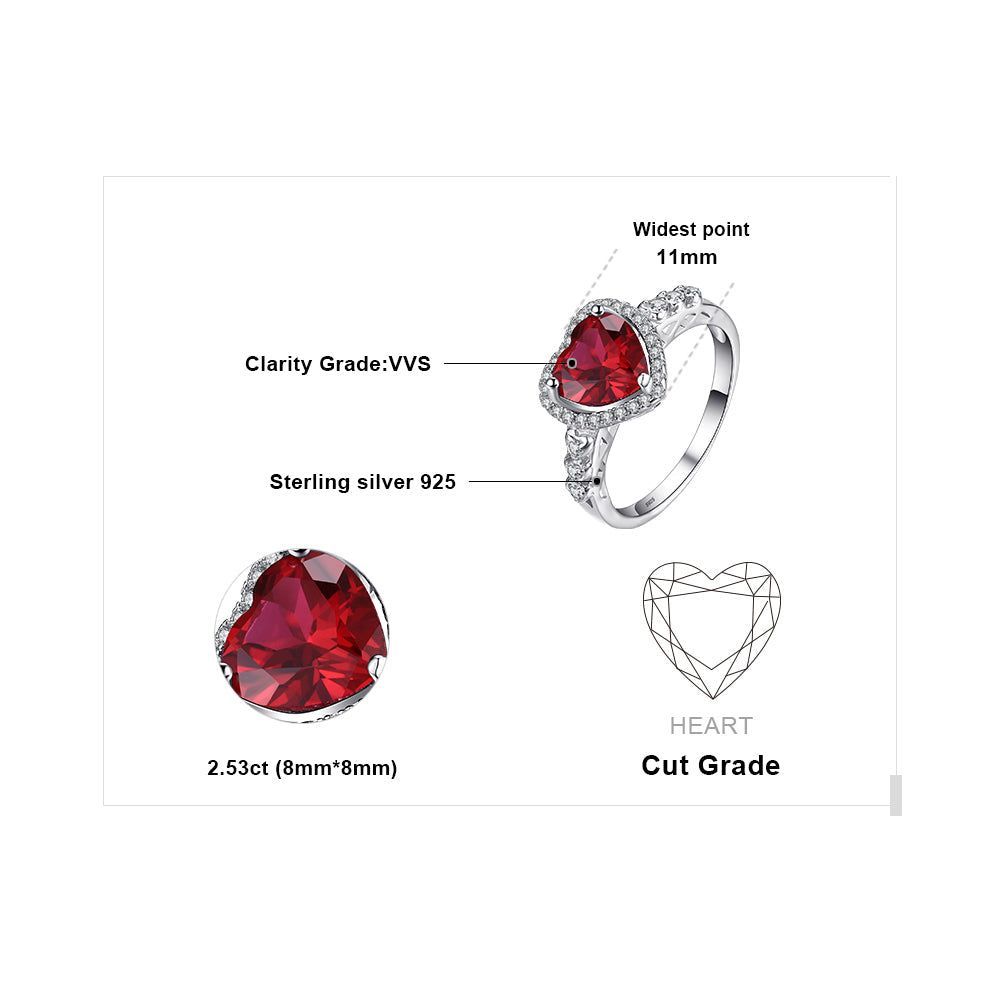 925 Sterling Silver Finger Rings Charm Jewelry JOS0358 Red Heart Gemstone - Touchy Style .