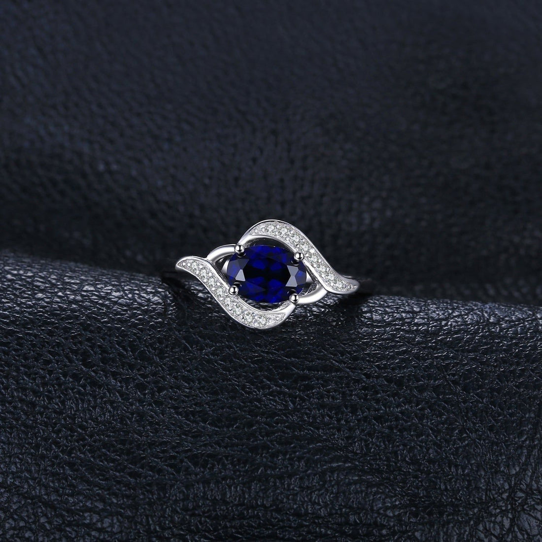 925 Sterling Silver Finger Rings Charm Jewelry JOS0407 Blue Oval Gemstone - Touchy Style .