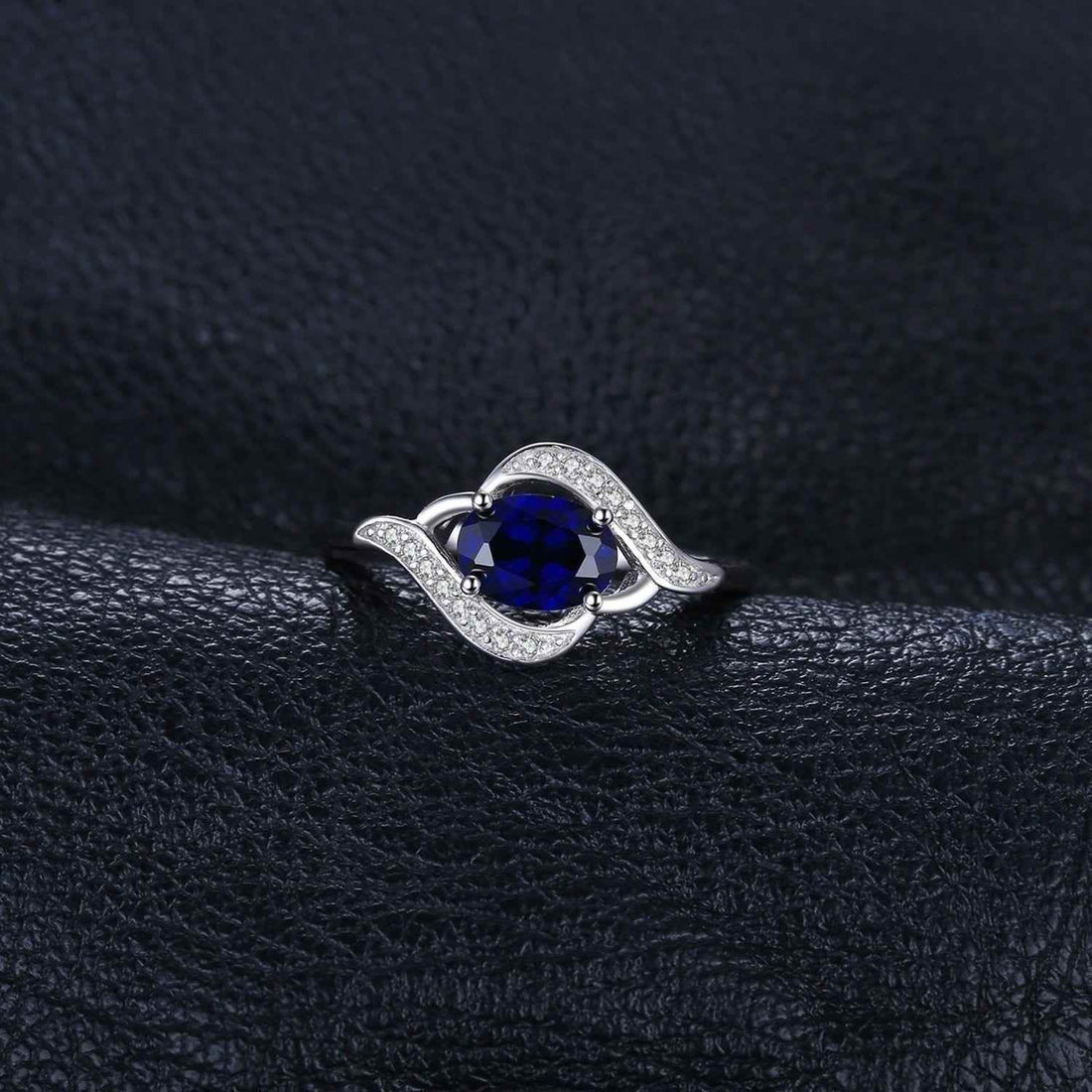 925 Sterling Silver Finger Rings Charm Jewelry JOS0407 Blue Oval Gemstone - Touchy Style