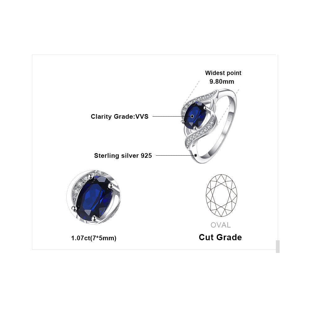 925 Sterling Silver Finger Rings Charm Jewelry JOS0407 Blue Oval Gemstone - Touchy Style .