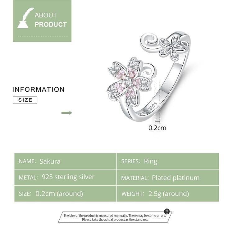 925 Sterling Silver Finger Rings Charm Jewelry Sakura Flower 