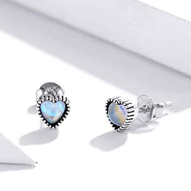 925 Sterling Silver Glass Heart Mini Stud Earrings Charm Jewelry ECJWOS40 - Touchy Style