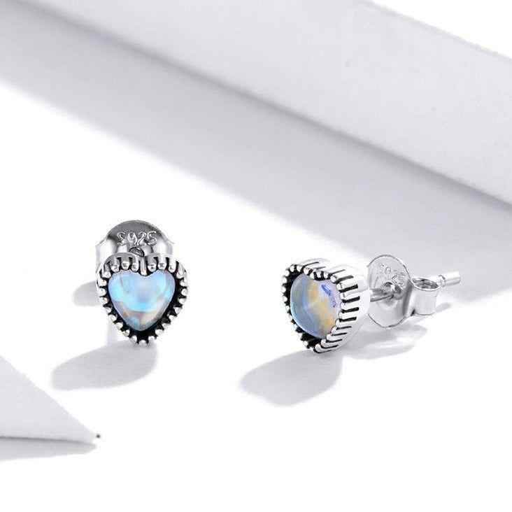 925 Sterling Silver Glass Heart Mini Stud Earrings Charm Jewelry ECJWOS40 - Touchy Style .