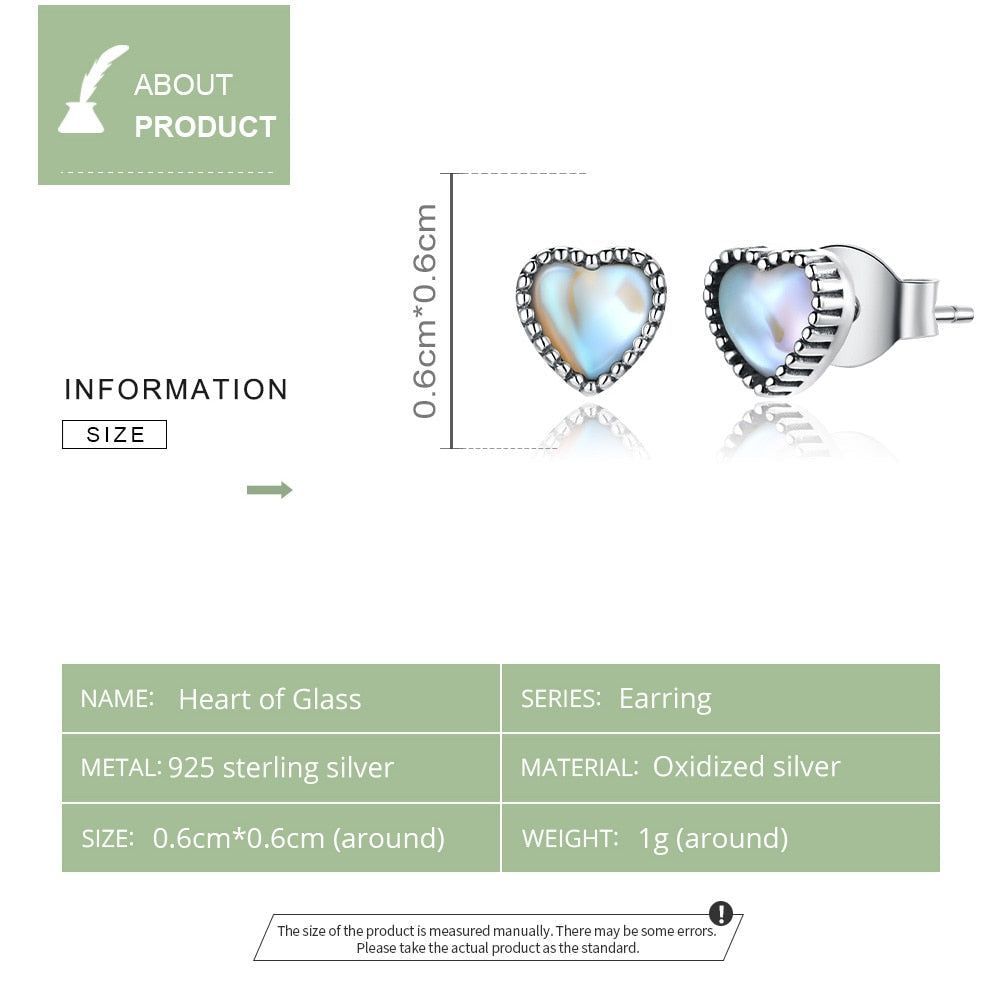 925 Sterling Silver Glass Heart Mini Stud Earrings Charm Jewelry ECJWOS40 - Touchy Style .
