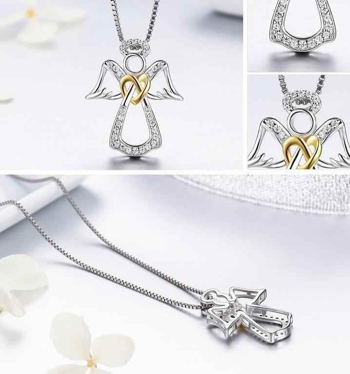 925 Sterling Silver Guardian Angel Heart Pendant Necklace Charm Jewelry - Touchy Style
