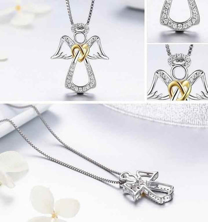 925 Sterling Silver Guardian Angel Heart Pendant Necklace Charm Jewelry - Touchy Style