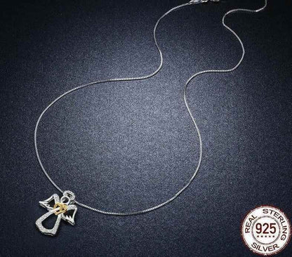 925 Sterling Silver Guardian Angel Heart Pendant Necklace Charm Jewelry - Touchy Style