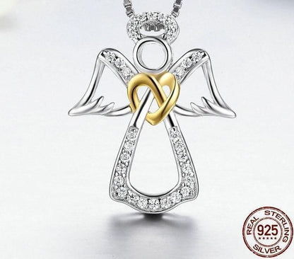 925 Sterling Silver Guardian Angel Heart Pendant Necklace Charm Jewelry - Touchy Style .