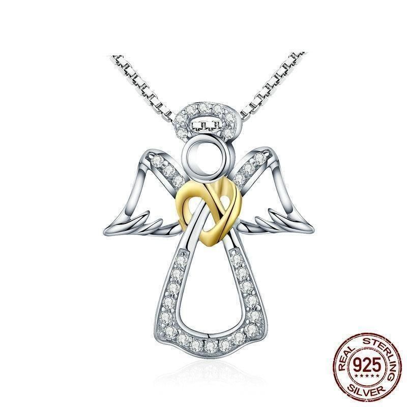 925 Sterling Silver Guardian Angel Heart Pendant Necklace Charm Jewelry - Touchy Style .