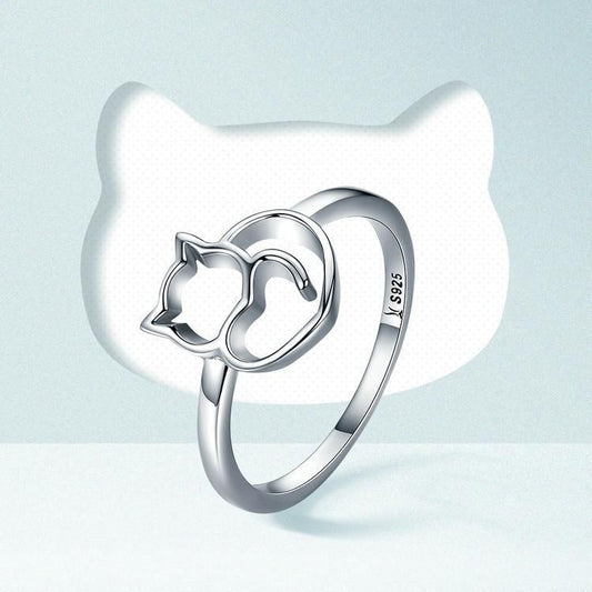 925 Sterling Silver Little Cat & Heart Finger Ring Charm Jewelry #SCR104 - Touchy Style .