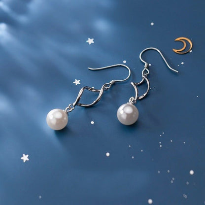 925 Sterling Silver Long Earrings Charm Jewelry Spiral White Pearl MC14850 - Touchy Style .