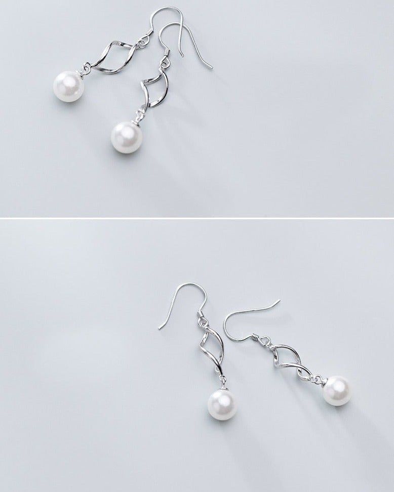 925 Sterling Silver Long Earrings Charm Jewelry Spiral White Pearl MC14850 - Touchy Style .