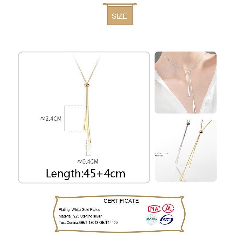 925 Sterling Silver Long Necklaces Charm Jewelry Stainless Steel Classic Triangle Fashion - Touchy Style .