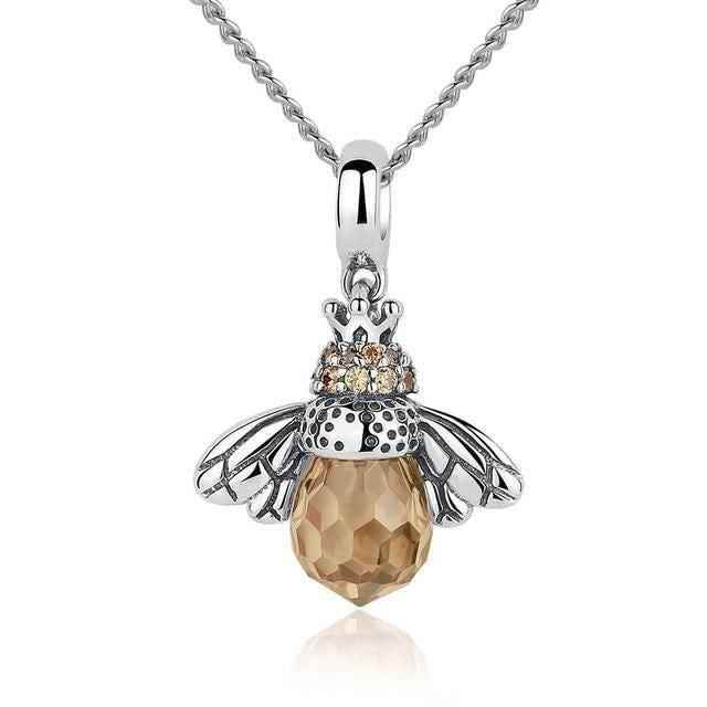 925 Sterling Silver Lovely Orange Bee Pendants Necklace Charm Jewelry - Touchy Style .