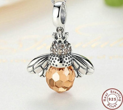 925 Sterling Silver Lovely Orange Bee Pendants Necklace Charm Jewelry - Touchy Style .