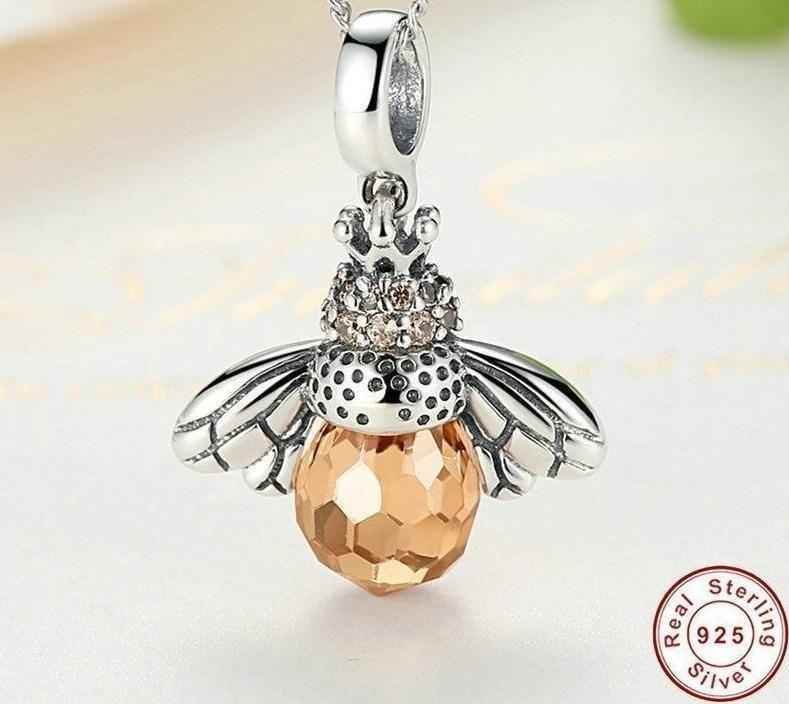 925 Sterling Silver Lovely Orange Bee Pendants Necklace Charm Jewelry - Touchy Style